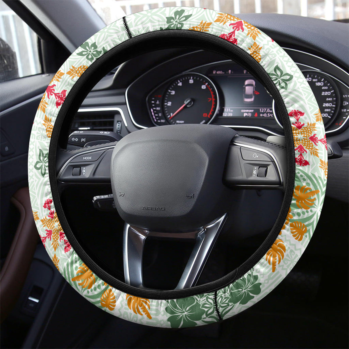 Hawaii Tapa Tribal Steering Wheel Cover With Hawaiian Quilt Pattern Green - Wonder Print Shop
