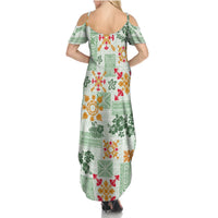 Hawaii Tapa Tribal Summer Maxi Dress With Hawaiian Quilt Pattern Green - Wonder Print Shop
