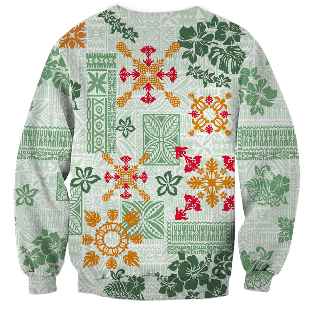 Hawaii Tapa Tribal Sweatshirt With Hawaiian Quilt Pattern Green - Wonder Print Shop
