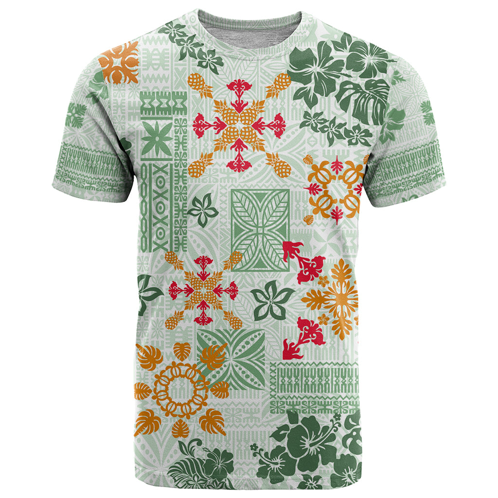 Hawaii Tapa Tribal T Shirt With Hawaiian Quilt Pattern Green - Wonder Print Shop