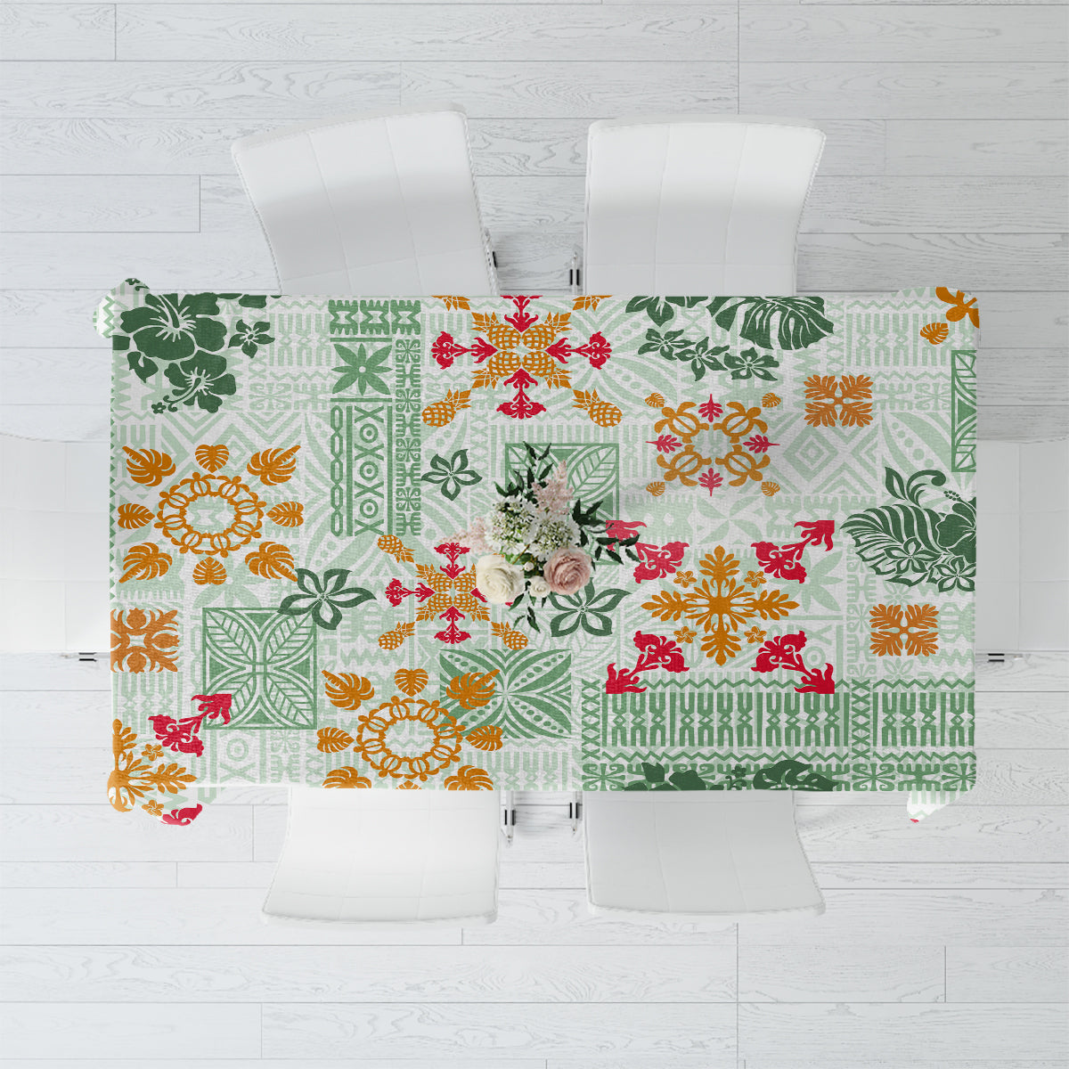 Hawaii Tapa Tribal Tablecloth With Hawaiian Quilt Pattern Green - Wonder Print Shop