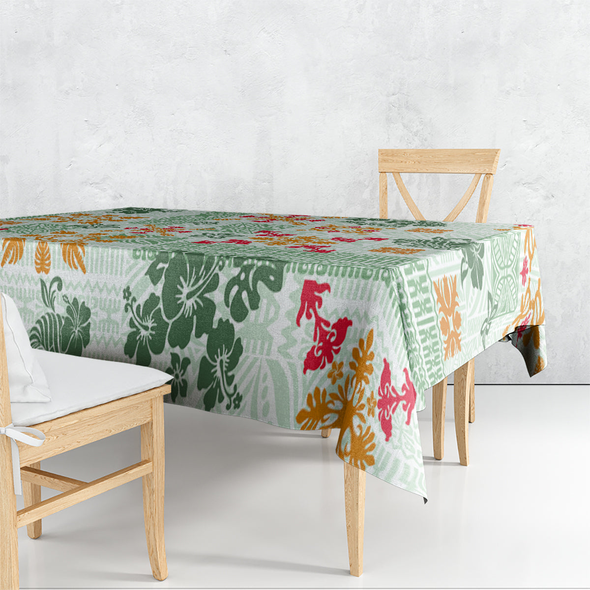 Hawaii Tapa Tribal Tablecloth With Hawaiian Quilt Pattern Green - Wonder Print Shop