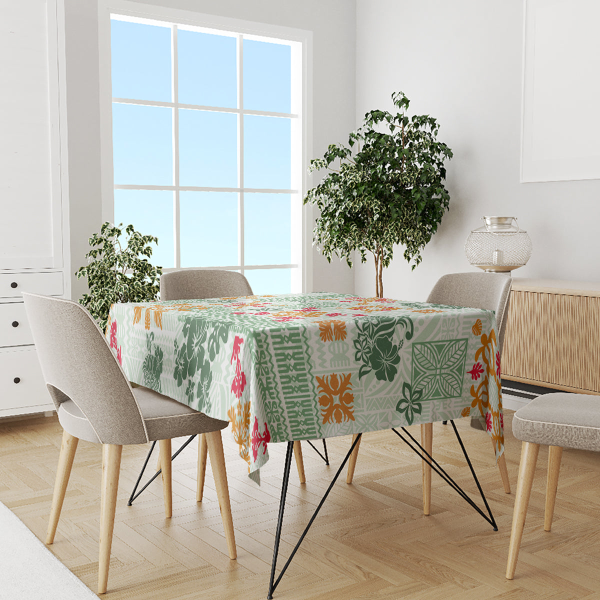 Hawaii Tapa Tribal Tablecloth With Hawaiian Quilt Pattern Green - Wonder Print Shop