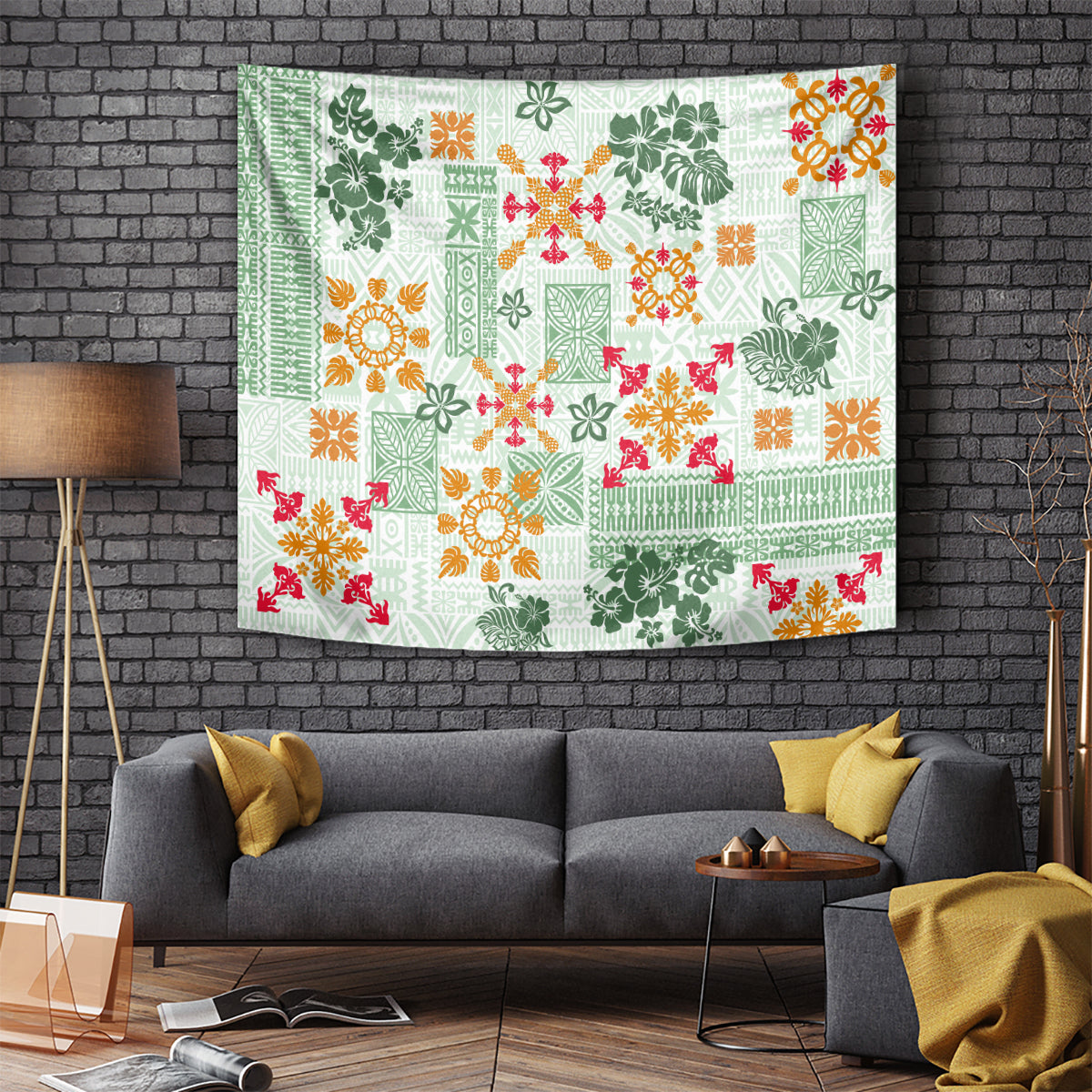 Hawaii Tapa Tribal Tapestry With Hawaiian Quilt Pattern Green - Wonder Print Shop