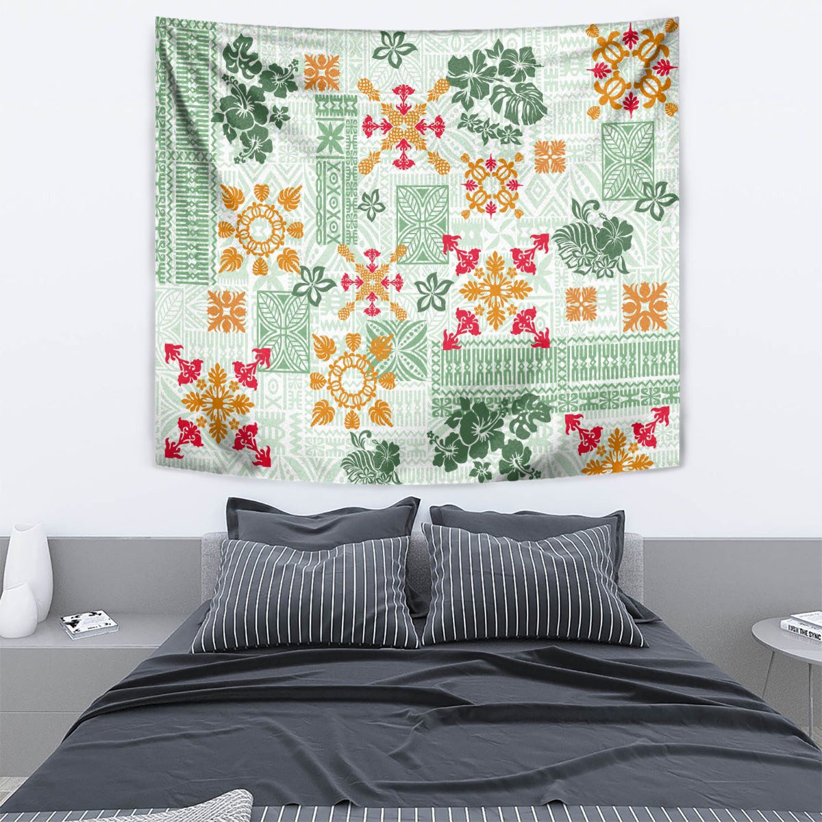 Hawaii Tapa Tribal Tapestry With Hawaiian Quilt Pattern Green - Wonder Print Shop