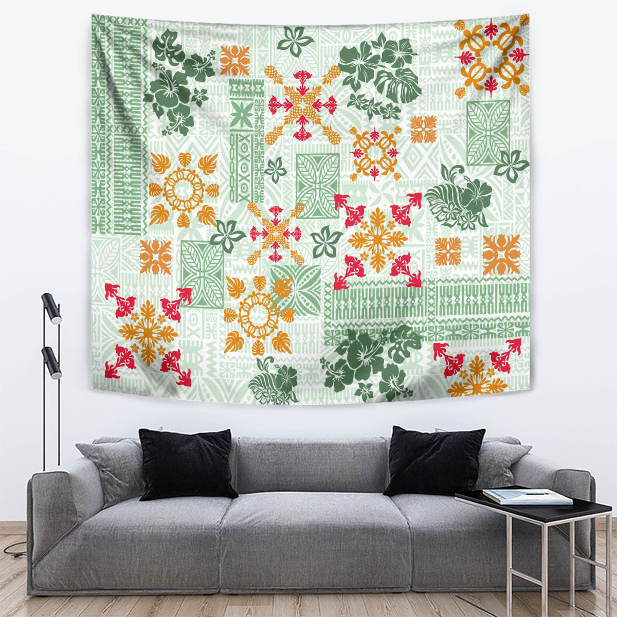 Hawaii Tapa Tribal Tapestry With Hawaiian Quilt Pattern Green - Wonder Print Shop