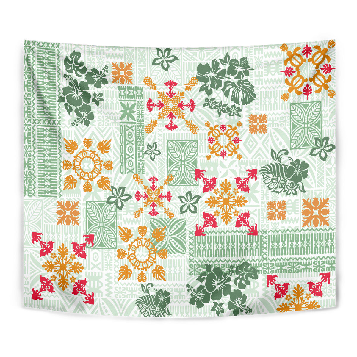 Hawaii Tapa Tribal Tapestry With Hawaiian Quilt Pattern Green - Wonder Print Shop