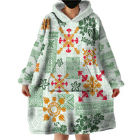 Hawaii Tapa Tribal Wearable Blanket Hoodie With Hawaiian Quilt Pattern Green - Wonder Print Shop
