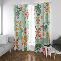 Hawaii Tapa Tribal Window Curtain With Hawaiian Quilt Pattern Green - Wonder Print Shop