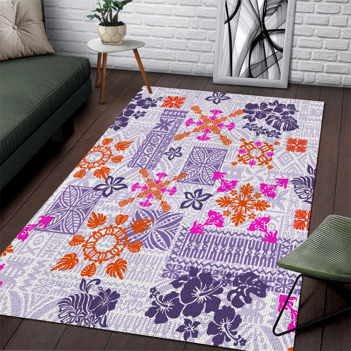 Hawaii Tapa Tribal Area Rug With Hawaiian Quilt Pattern Violet LT9 - Wonder Print Shop