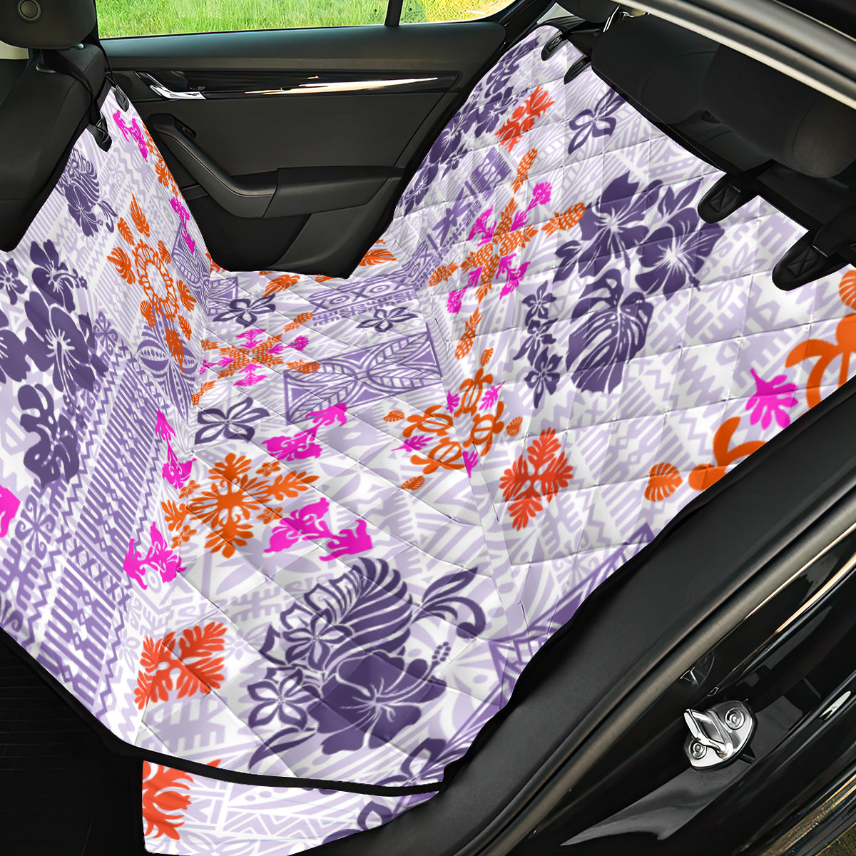 Hawaii Tapa Tribal Back Car Seat Cover With Hawaiian Quilt Pattern Violet LT9 - Wonder Print Shop