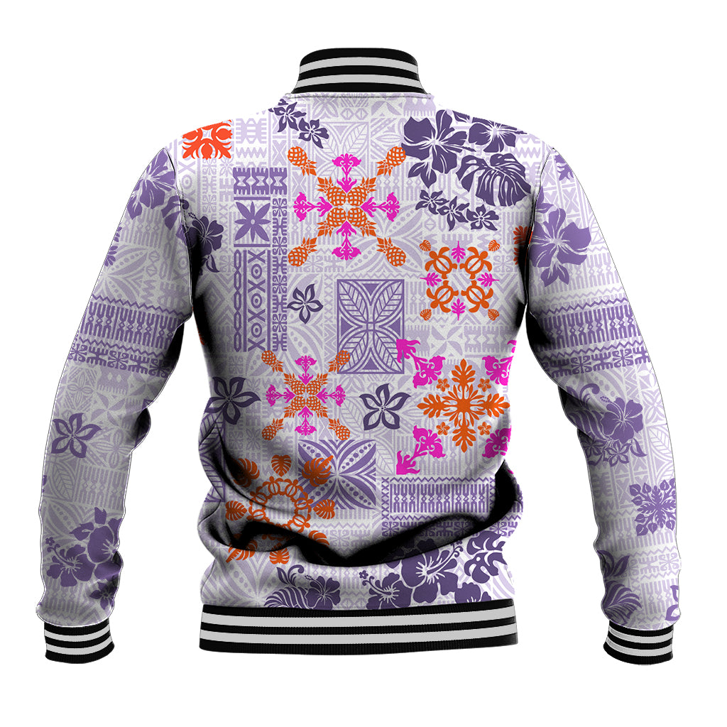 Hawaii Tapa Tribal Baseball Jacket With Hawaiian Quilt Pattern Violet LT9 - Wonder Print Shop