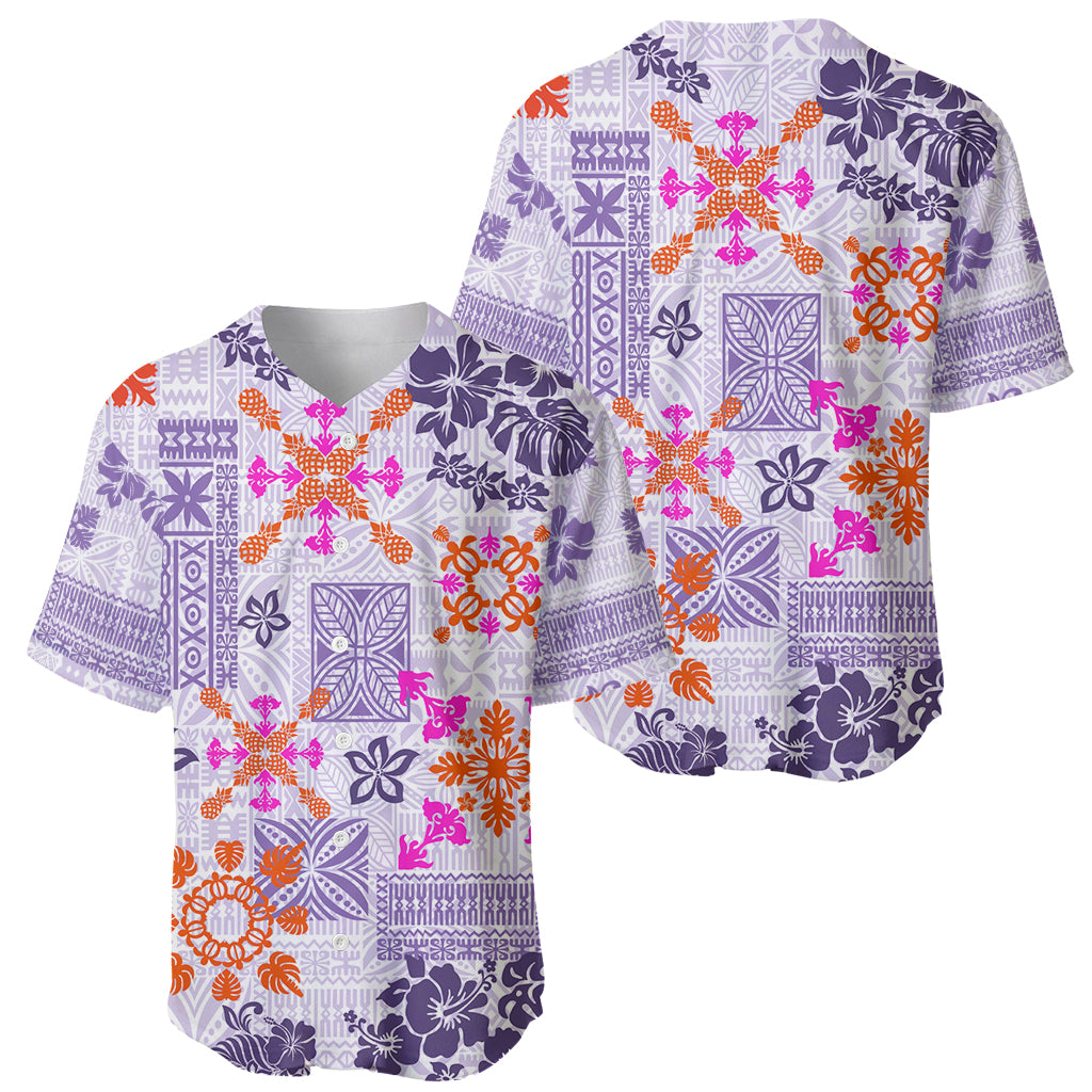 Hawaii Tapa Tribal Baseball Jersey With Hawaiian Quilt Pattern Violet LT9 - Wonder Print Shop
