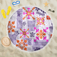 Hawaii Tapa Tribal Beach Blanket With Hawaiian Quilt Pattern Violet LT9 - Wonder Print Shop
