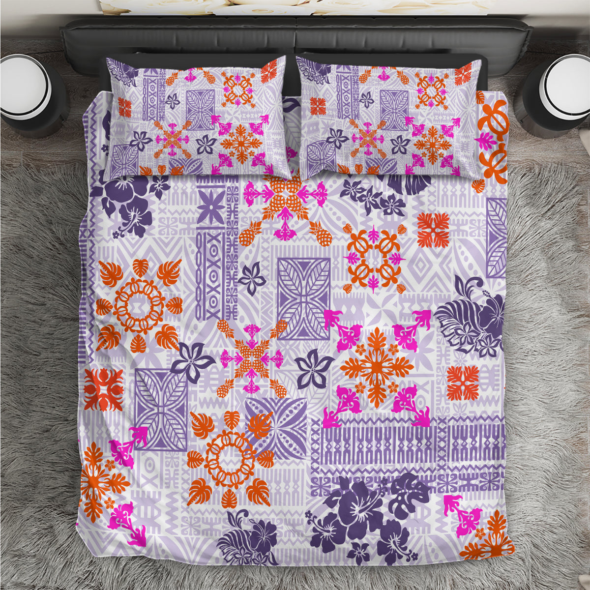 Hawaii Tapa Tribal Bedding Set With Hawaiian Quilt Pattern Violet LT9 - Wonder Print Shop