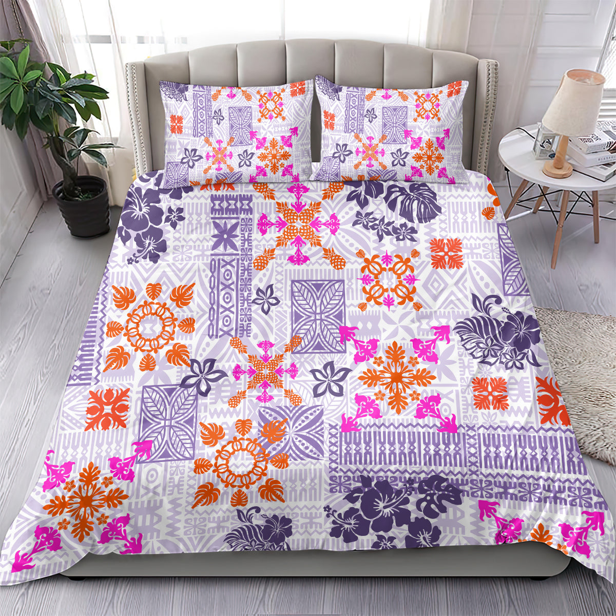Hawaii Tapa Tribal Bedding Set With Hawaiian Quilt Pattern Violet LT9 - Wonder Print Shop