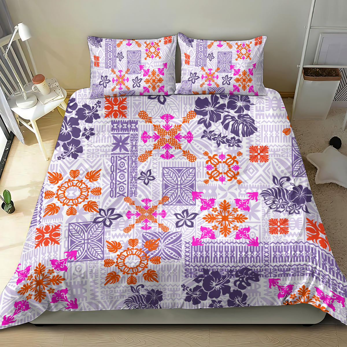 Hawaii Tapa Tribal Bedding Set With Hawaiian Quilt Pattern Violet LT9 - Wonder Print Shop