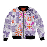 Hawaii Tapa Tribal Bomber Jacket With Hawaiian Quilt Pattern Violet LT9 - Wonder Print Shop