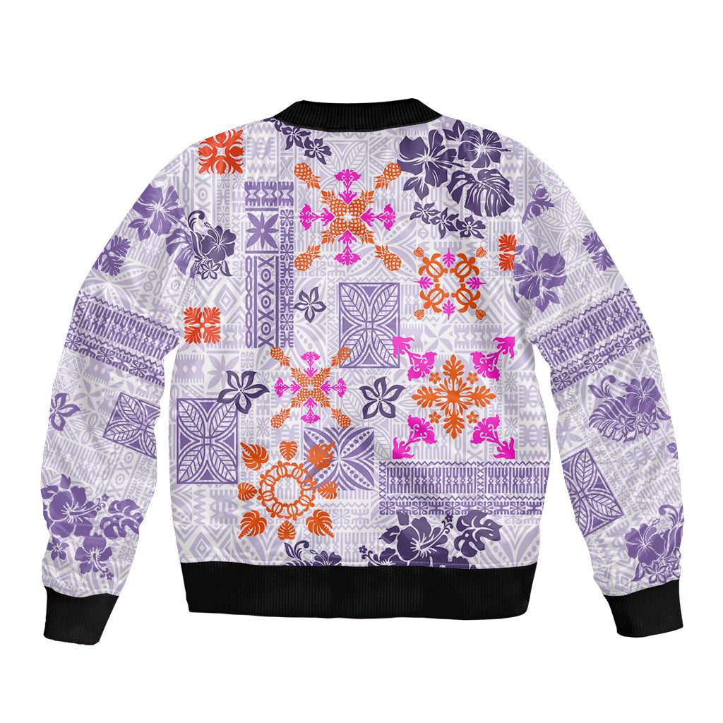 Hawaii Tapa Tribal Bomber Jacket With Hawaiian Quilt Pattern Violet LT9 - Wonder Print Shop