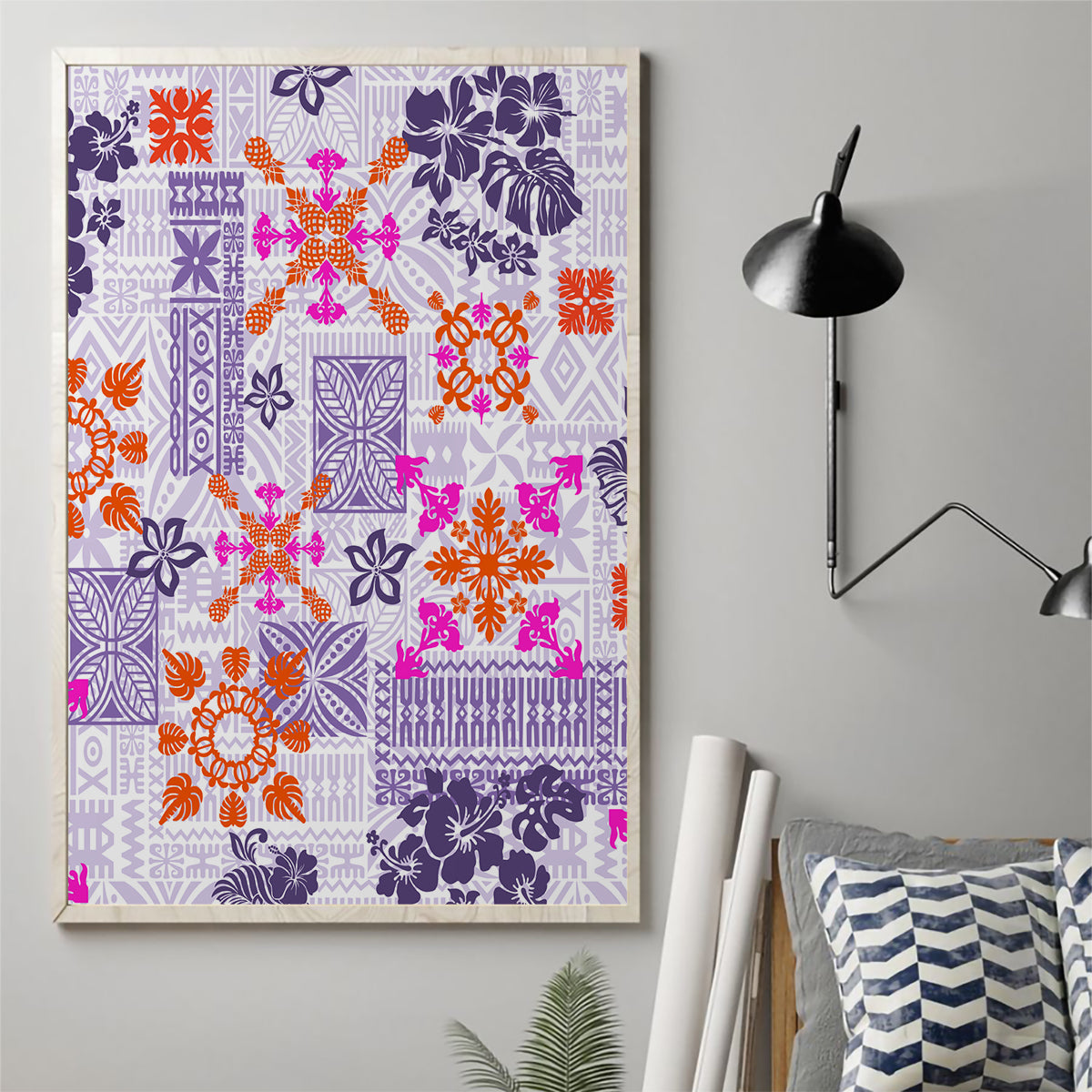 Hawaii Tapa Tribal Canvas Wall Art With Hawaiian Quilt Pattern Violet LT9 - Wonder Print Shop