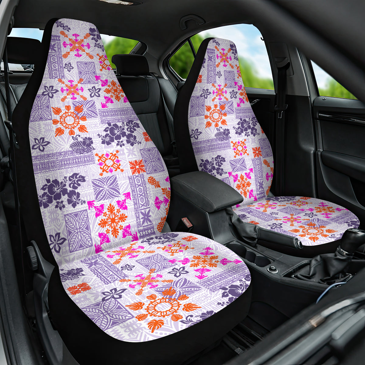 Hawaii Tapa Tribal Car Seat Cover With Hawaiian Quilt Pattern Violet LT9 - Wonder Print Shop