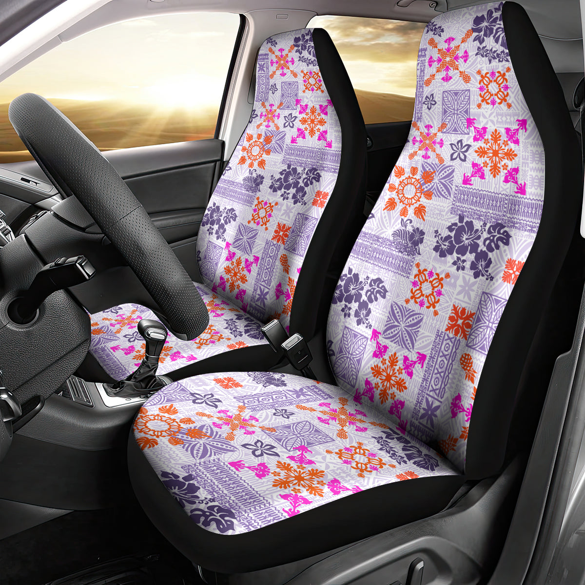 Hawaii Tapa Tribal Car Seat Cover With Hawaiian Quilt Pattern Violet LT9 - Wonder Print Shop