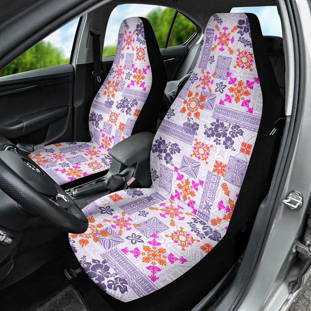 Hawaii Tapa Tribal Car Seat Cover With Hawaiian Quilt Pattern Violet LT9 - Wonder Print Shop