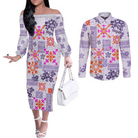 hawaii-tapa-tribal-couples-matching-off-the-shoulder-long-sleeve-dress-and-long-sleeve-button-shirt-with-hawaiian-quilt-pattern-violet