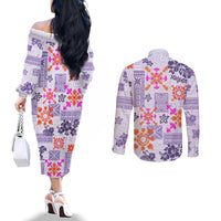 hawaii-tapa-tribal-couples-matching-off-the-shoulder-long-sleeve-dress-and-long-sleeve-button-shirt-with-hawaiian-quilt-pattern-violet