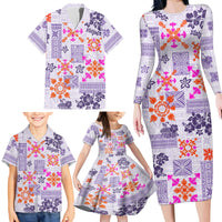 Hawaii Tapa Tribal Family Matching Long Sleeve Bodycon Dress and Hawaiian Shirt With Hawaiian Quilt Pattern Violet LT9 - Wonder Print Shop