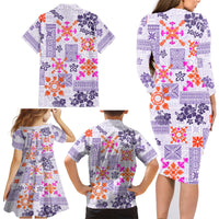 Hawaii Tapa Tribal Family Matching Long Sleeve Bodycon Dress and Hawaiian Shirt With Hawaiian Quilt Pattern Violet LT9 - Wonder Print Shop