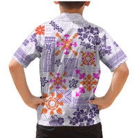 Hawaii Tapa Tribal Family Matching Mermaid Dress and Hawaiian Shirt With Hawaiian Quilt Pattern Violet LT9 - Wonder Print Shop