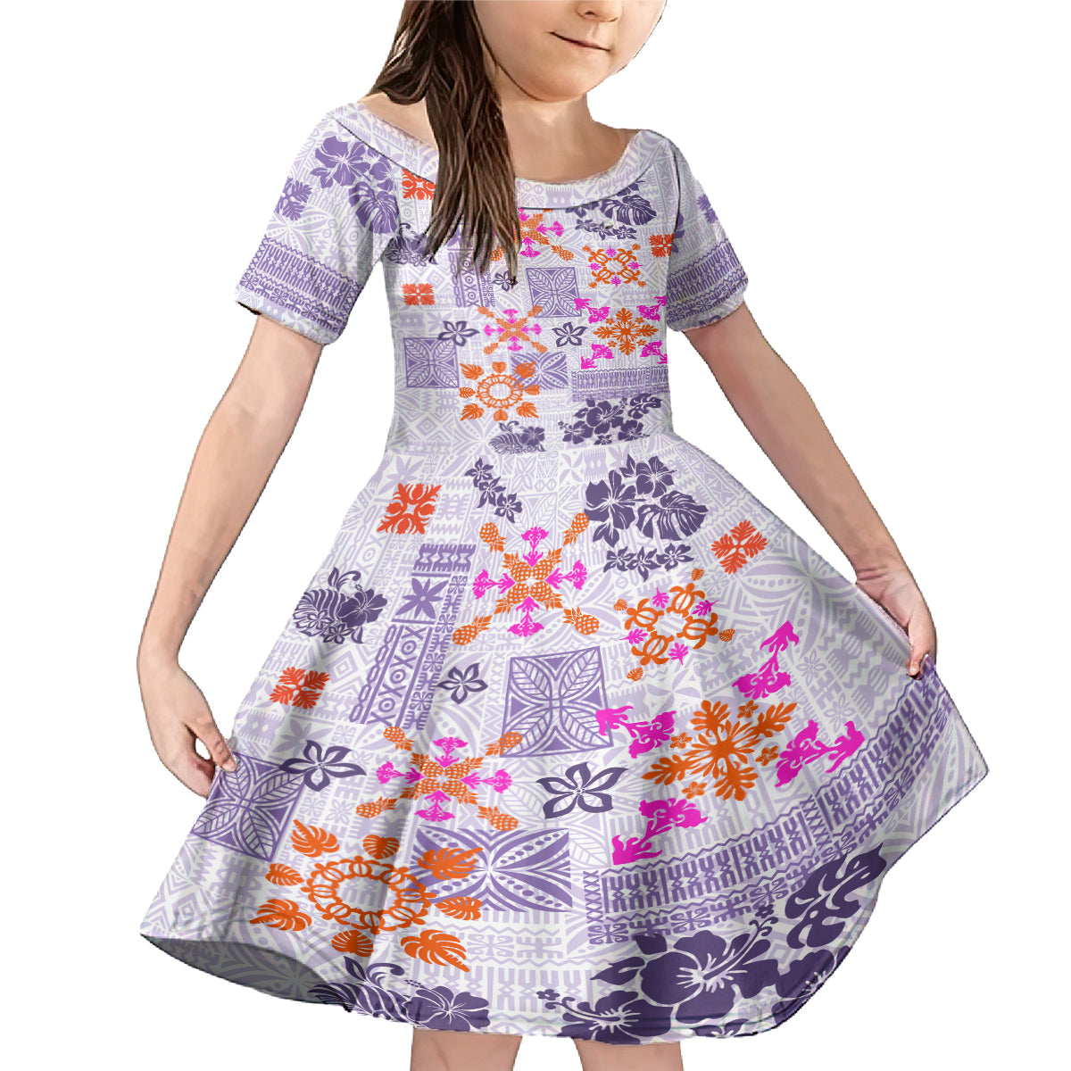 Hawaii Tapa Tribal Family Matching Mermaid Dress and Hawaiian Shirt With Hawaiian Quilt Pattern Violet LT9 - Wonder Print Shop