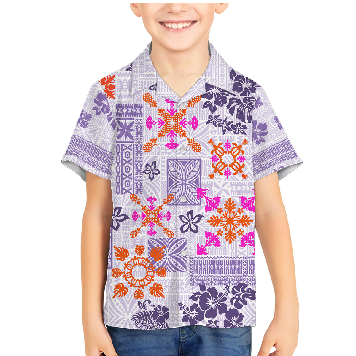 Hawaii Tapa Tribal Family Matching Mermaid Dress and Hawaiian Shirt With Hawaiian Quilt Pattern Violet LT9 - Wonder Print Shop