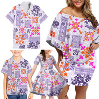Hawaii Tapa Tribal Family Matching Off Shoulder Short Dress and Hawaiian Shirt With Hawaiian Quilt Pattern Violet LT9 - Wonder Print Shop