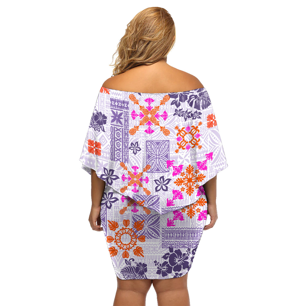 Hawaii Tapa Tribal Family Matching Off Shoulder Short Dress and Hawaiian Shirt With Hawaiian Quilt Pattern Violet LT9 - Wonder Print Shop