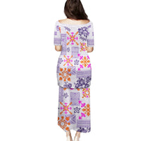 Hawaii Tapa Tribal Family Matching Puletasi Dress and Hawaiian Shirt With Hawaiian Quilt Pattern Violet - Wonder Print Shop