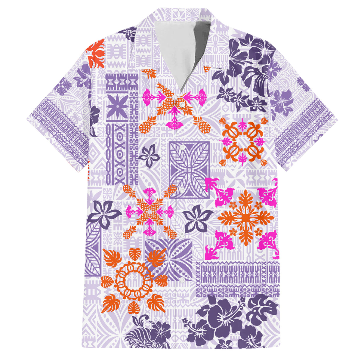Hawaii Tapa Tribal Family Matching Short Sleeve Bodycon Dress and Hawaiian Shirt With Hawaiian Quilt Pattern Violet - Wonder Print Shop