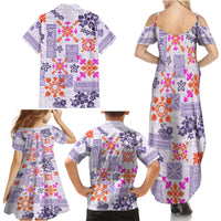 Hawaii Tapa Tribal Family Matching Summer Maxi Dress and Hawaiian Shirt With Hawaiian Quilt Pattern Violet - Wonder Print Shop