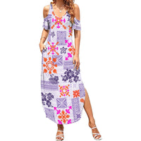 Hawaii Tapa Tribal Family Matching Summer Maxi Dress and Hawaiian Shirt With Hawaiian Quilt Pattern Violet - Wonder Print Shop
