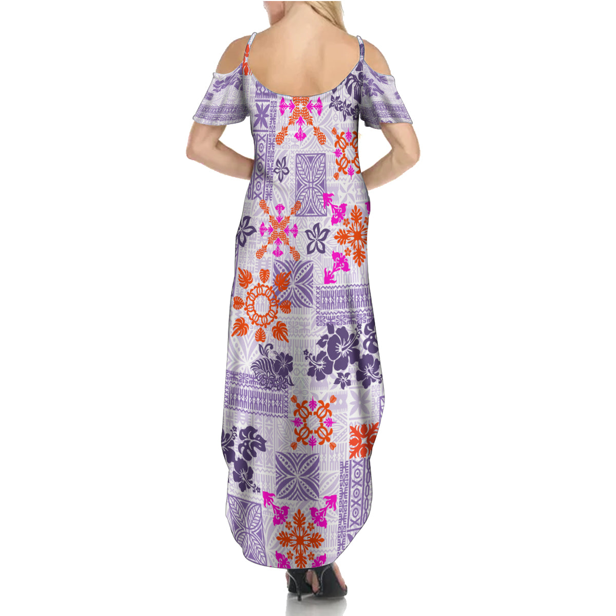 Hawaii Tapa Tribal Family Matching Summer Maxi Dress and Hawaiian Shirt With Hawaiian Quilt Pattern Violet - Wonder Print Shop