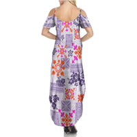 Hawaii Tapa Tribal Family Matching Summer Maxi Dress and Hawaiian Shirt With Hawaiian Quilt Pattern Violet - Wonder Print Shop