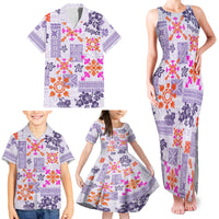Hawaii Tapa Tribal Family Matching Tank Maxi Dress and Hawaiian Shirt With Hawaiian Quilt Pattern Violet - Wonder Print Shop