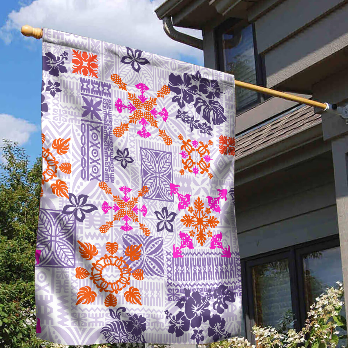 Hawaii Tapa Tribal Garden Flag With Hawaiian Quilt Pattern Violet - Wonder Print Shop