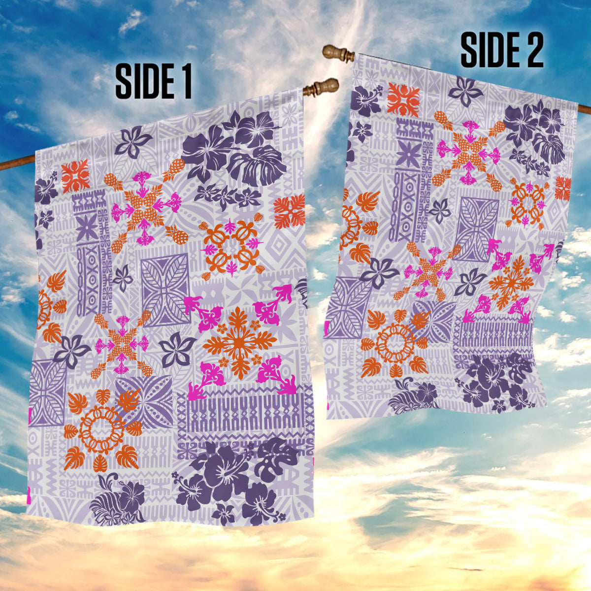 Hawaii Tapa Tribal Garden Flag With Hawaiian Quilt Pattern Violet - Wonder Print Shop