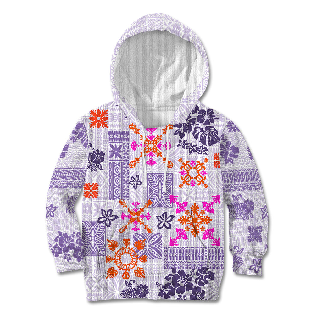 Hawaii Tapa Tribal Kid Hoodie With Hawaiian Quilt Pattern Violet - Wonder Print Shop