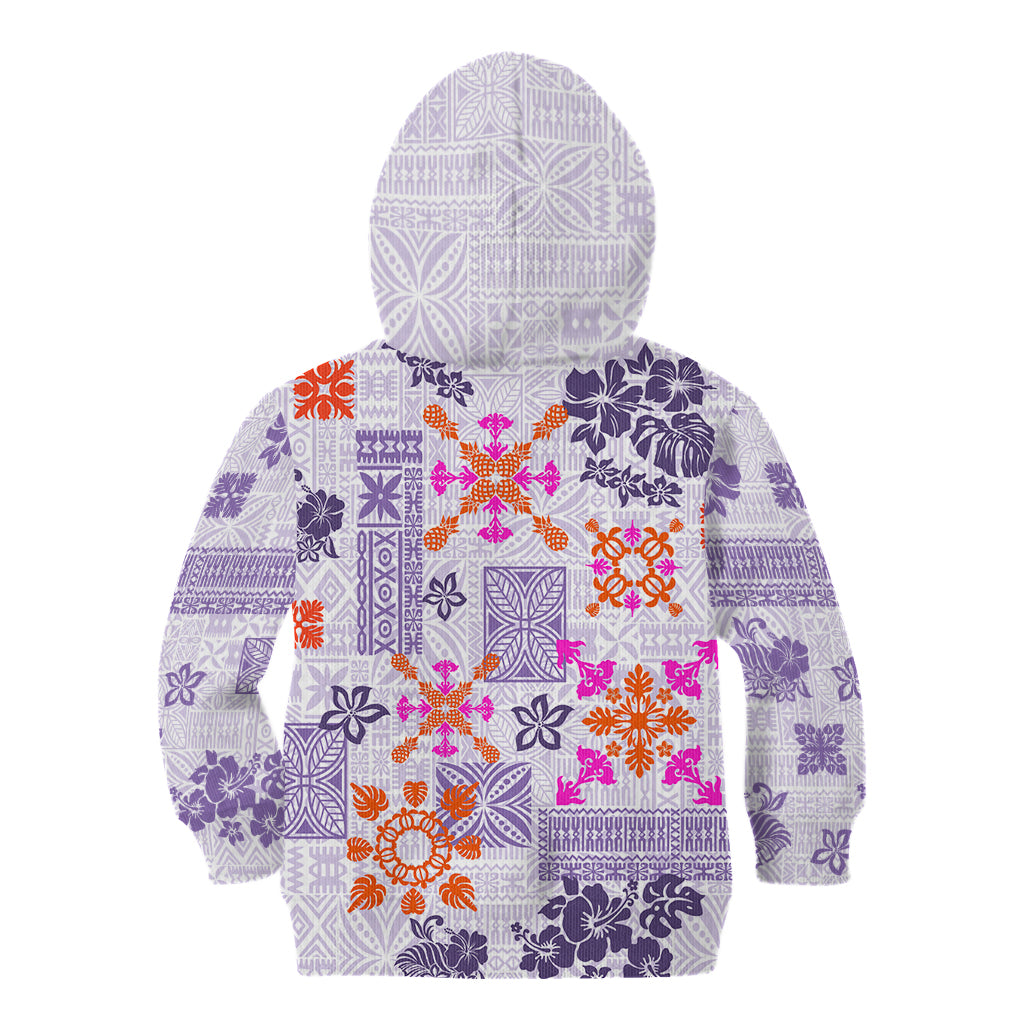 Hawaii Tapa Tribal Kid Hoodie With Hawaiian Quilt Pattern Violet - Wonder Print Shop