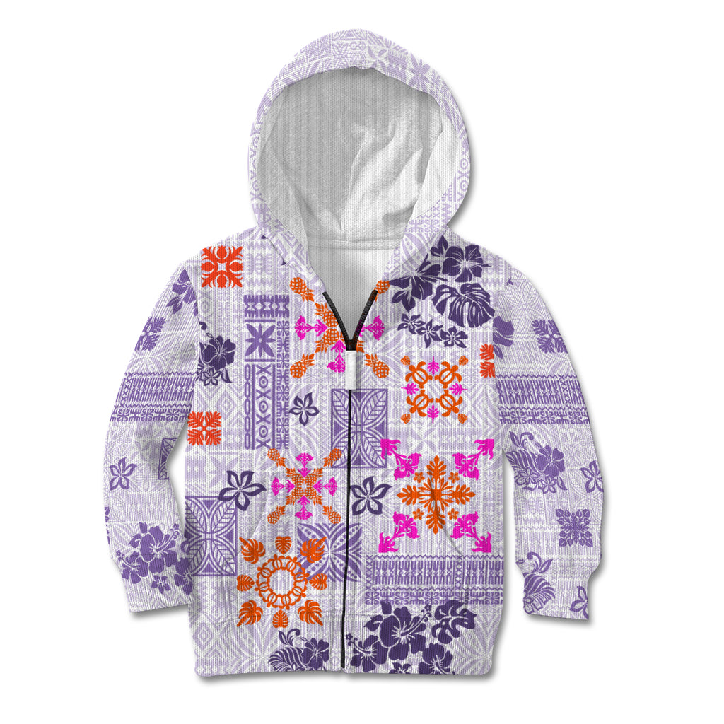 Hawaii Tapa Tribal Kid Hoodie With Hawaiian Quilt Pattern Violet - Wonder Print Shop