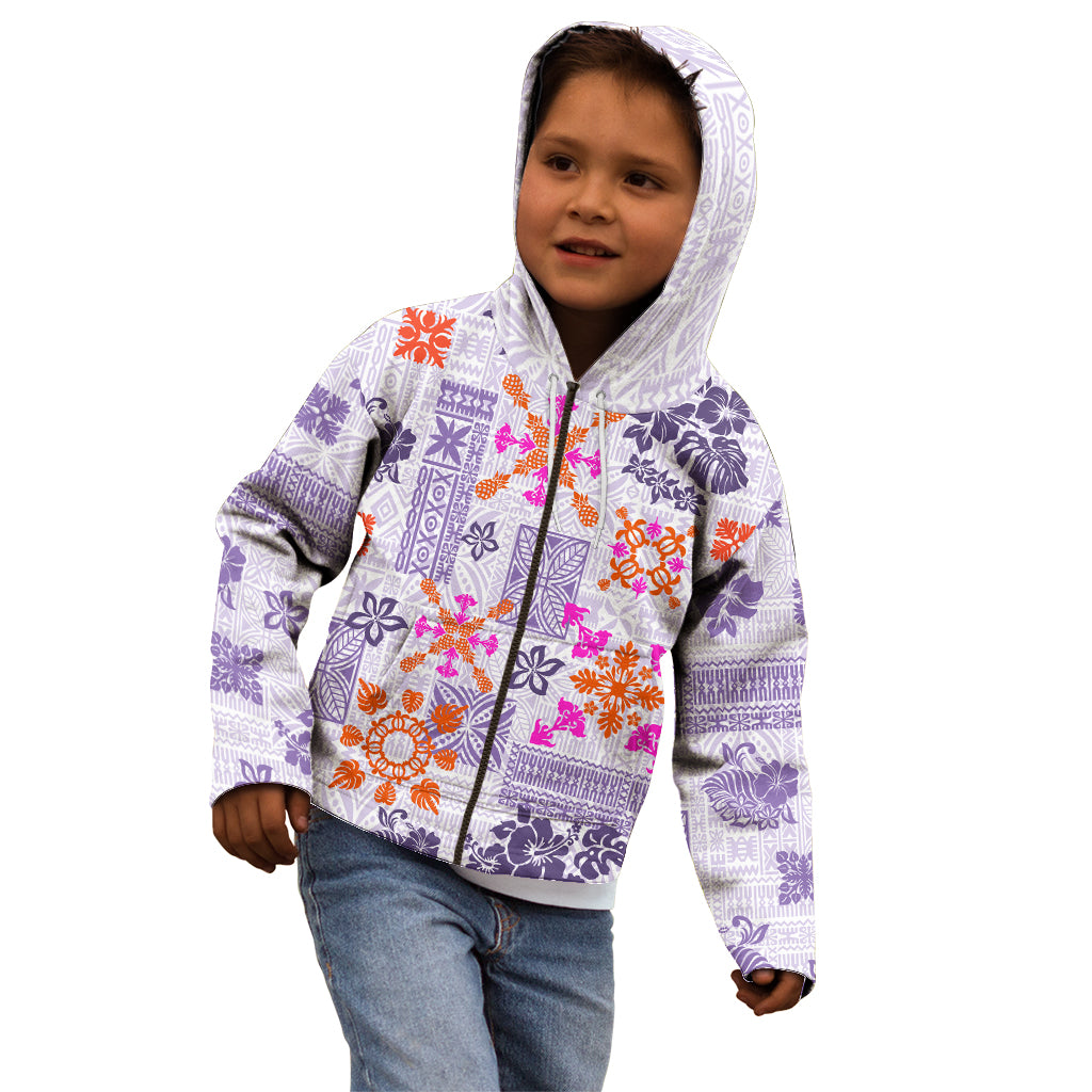 Hawaii Tapa Tribal Kid Hoodie With Hawaiian Quilt Pattern Violet - Wonder Print Shop