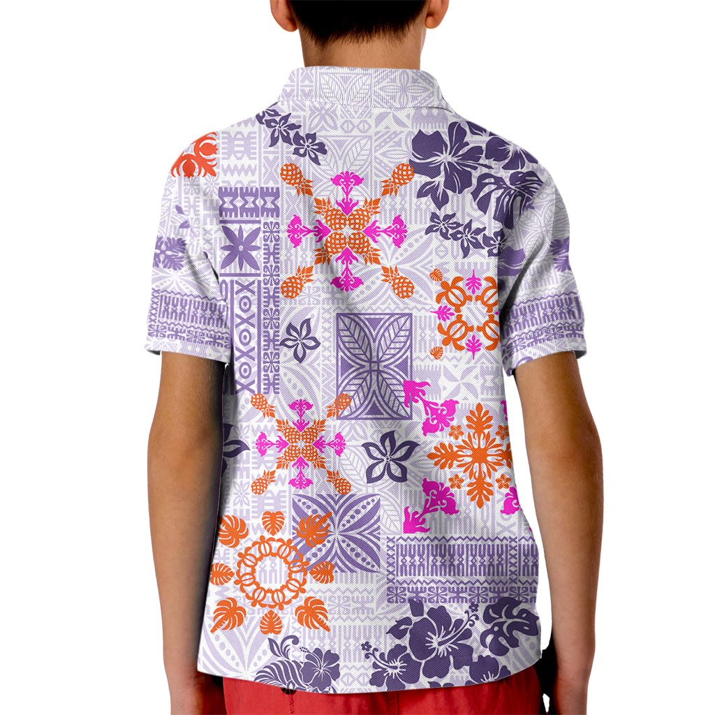 Hawaii Tapa Tribal Kid Polo Shirt With Hawaiian Quilt Pattern Violet - Wonder Print Shop